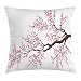 ABAKUHAUS Japonais Housse d'oreiller, Fleurs Branch Sakura, en Tissu résistant à la saleté et à l'eau, 50 x 50 cm, Rose foncé Brown