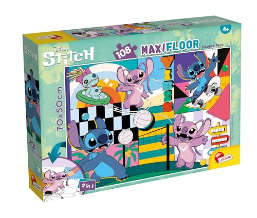 Lisciani - DISNEY STITCH Puzzle for Children From 4 Years - Double Sided 108 Pieces - Manual Colouring Activity - Educational Games Without Screen - Disney Colouring Games