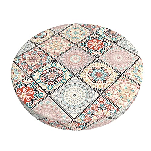 Boho Chic Retro Floral Bohemian Round Chair Cover Bar Stool Cushion Soft Rolling Swivel Seat Slipcover Velvet Covers With Elastic For Living Dining Room Office Salon Kitchen 14 Inch #TOP1