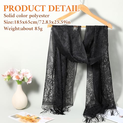 2PCS Black/White Women's Floral Lace Scarf Shawl with Tassels, Sheer Lace Shawl for Wedding Formal Evening Party Dresses Mesh Shawls2