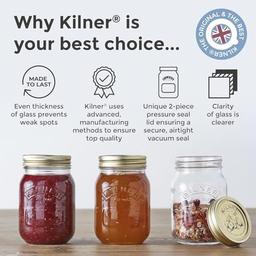 Image of Kilner Premium 2 Pcs x 500ml Round Preserve Glass Jar for Preserving and Storing Jams, Chutneys, Small Pickled Fruits | Reusable, Eco-Friendly Kitchen Container