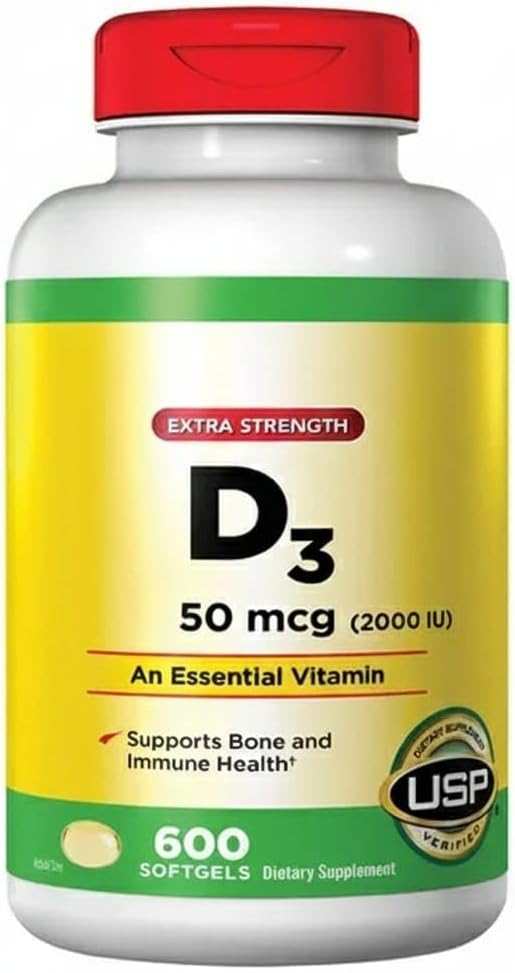 Extra Strength Vitamin D3 2000 I.U. 600 Softgels, Bottle, Supports Bone and Immune Health (The Sunshine Vitamin)