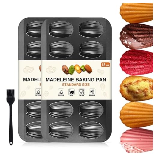 2 Pack Madeleine Pan with Silicone Brush - OAMCEG 12 Cavity Heavy Duty Shell Shape Madeline Pans, Nonstick Carbon Steel Cookie Cake Scone Pan Baking Mold for Oven Baking
