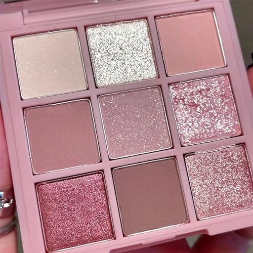 Pink Eyeshadow Palette Shimmer Eyeshadow 9 Colour Matte Nude Eye Shadow Make-Up Palettes Shimmer Natural Long Lasting Highly Pigmented Glitter Eye Shadow Pallets for Women - Image 3