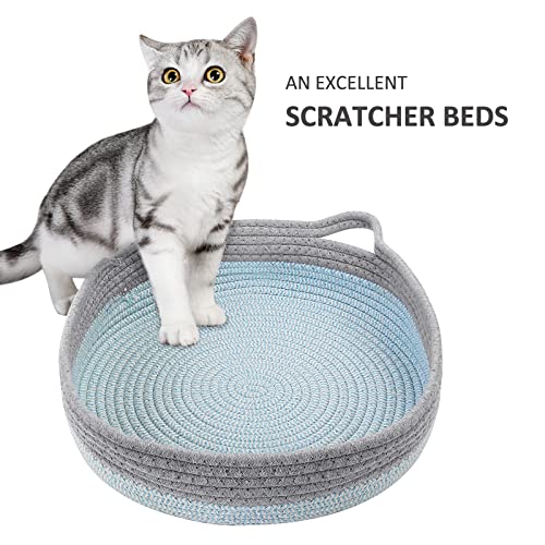 Lylyzoo Cotton Rope Cat Bed For Indoor Cats, Round Donut-Shape Scratch Pad Bed, Cool Sofa, Nest Basket Beds For Small Cats Kitties Pets In Hot Weather (Baby Blue & Grey) #TOP2