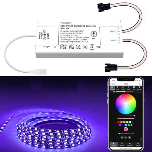 Controlador digital de tira LED WLED ESP32 Ultra delgado RGB 10 m miniatura 1