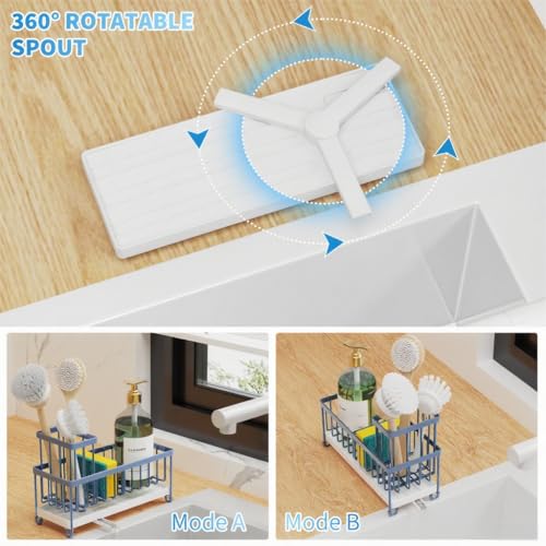 Image of Cisily Sponge Holder for Kitchen Sink, Sink Caddy Organizer with High Brush Holder, Kitchen Countertop Organizers and Storage Essentials, Rustproof 304 Stainless Steel (Gray Blue, 9.25″)
