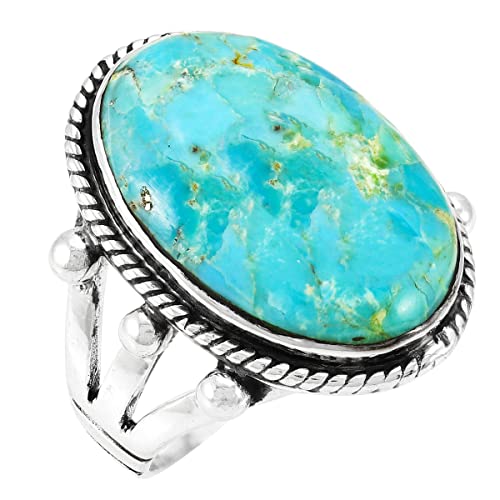 Turquoise Ring Sterling Silver 925 Size 6 to 14 (Turquoise, 7)