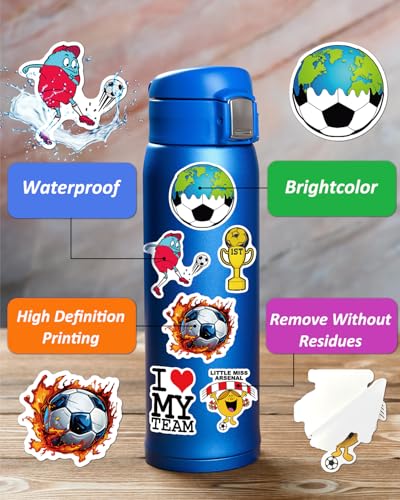 Soccer Stickers for Kids, Soccer Water Bottle Stickers for Kids Party Favors Supplies, Waterproof Vinyl Stickers, Hydroflask Laptop Car Classroom Skateboard Sticker Packs for Teens Boys Girls - Image 4