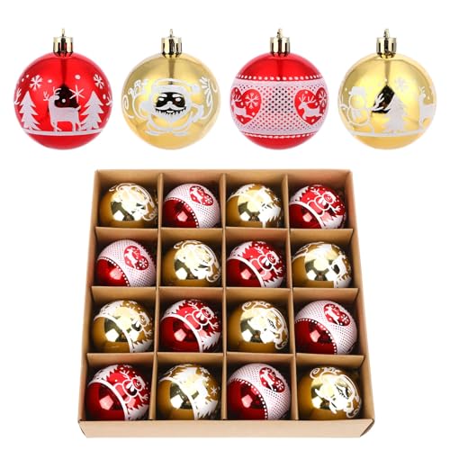 JUNEBRUSHS Weihnachtskugeln, 16 Stück Christbaumkugeln Rot Gold...