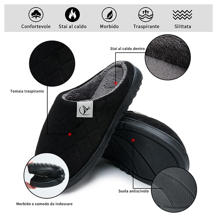 Mens Memory Foam Slippers Knitted Lining Non-Slip Indoor Outdoor Slippers3