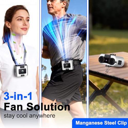 Image of CAZOKASI 2026 Upgrade 20000mAh Waist Clip Fan Wearable Fan Portable Personal Body Fan Powerful Upto 36H Cooling and Heatstroke Prevention Fan (20000mAh /White)