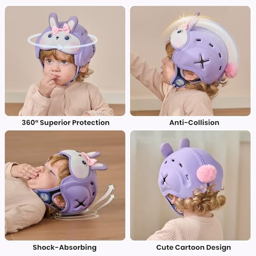 Image of Mambobaby Baby Head Protector Baby Helmet for Crawling Walking- Extra-Thick Deep Forehead Padding, Toddler Helmet 6-24 Months, Infant Safety, Ultra-Light Soft Desig-Purple Rabbit