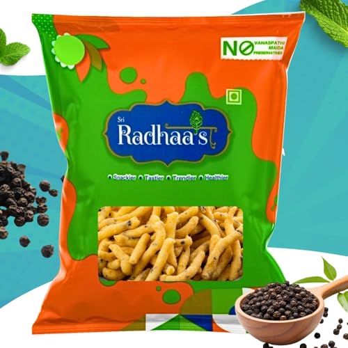 Image of Sri Radhaa's Pepper Sev | Crispy Sev Snack with Bold Pepper Flavor | Crunchy Indian Namkeen Perfect for Evening Tea & Snacking Pack of 2 * 150 Gram Combo Pack