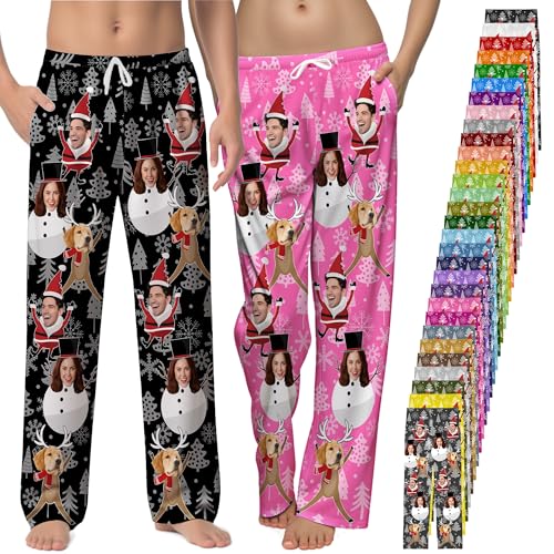 ONFAON Personalized Face Pajamas Pants, Custom Photo Pajama Bottoms for Men Women, Customized Sleepwear PJs for Christmas