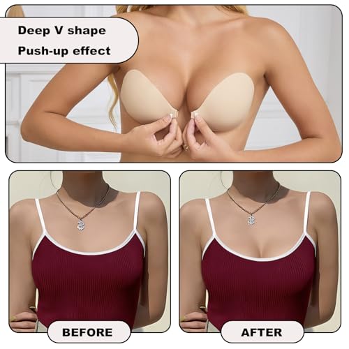 Image of MITALOO Seamless Adhesive Bra Sticky Strapless Invisible Push up Bras Silicone Backless Nipple Cover for Women