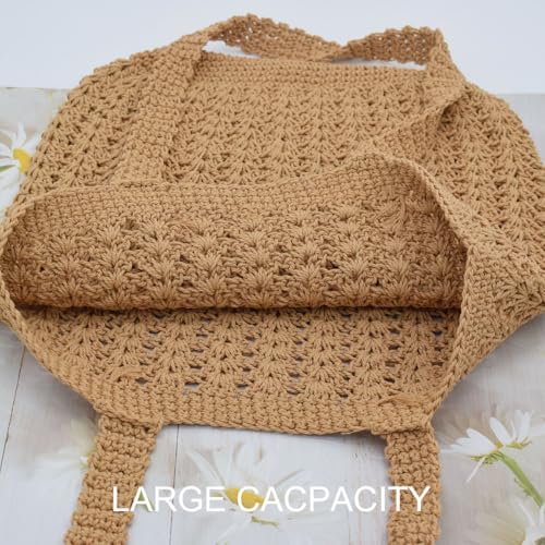 Image of TeeYee Boho Crochet Summer Handbag Handmade Cotton Rope Knit Shoulder Bags for Women Bohemia Tote for Travel