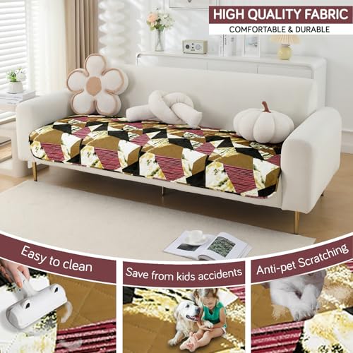 Image of HOKIPO 'Elira Series' Water Repellent + Waterproof Quilted Sofa Mats | Make Your Own Sofa Cover Set | Length 70cm - Wine Abstract Geometry (AR-5242-C5)