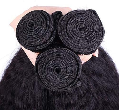 TOOCCI Kinky Straight Hair Bundles With Lace Closure 10A Virgin Brazilian Human Hair Yaki Straight Weave Weft with 4x4 Lace Closure Natural Color (3+1 Es yaki straight - Image 2
