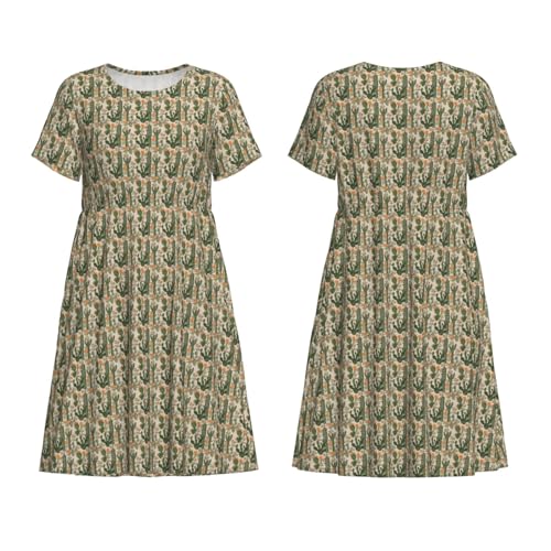 Robe à manches courtes imprimé cactus vert fluide et confortable