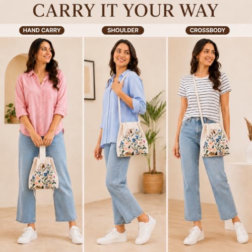 Image of Kawn Women's Crochet Drawstring Bucket Bag, Stylish Tote Purse, Crossbody Shoulder Bag, Boho Chic Handbag for Beaches, Party and Everyday Use.