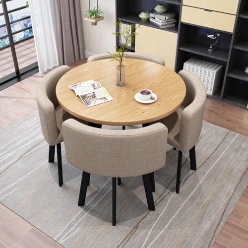 Image of Round Faux Marble Reception Table and Chairs Set, Dining Table Set for 4, Space Saving Reception Desk for Home and Apartment, Office, Conference Room, Lounge