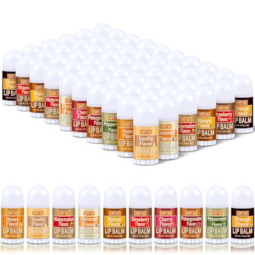 Image of 60 Pcs Sunscreen Lip Balms Bulk Back to School Gift Spf 30 Assorted Lipbalm Sticks Sunscreen Lip Moisturizer Travel Size Summer Care Bag Stuffers for Beach Summer Party Favors