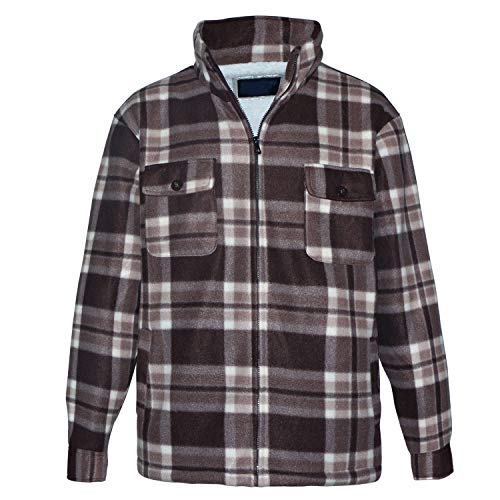 Men's Flannel Heavy Sherpa Lined Jackets Zip Up Buffalo Plaid Winter Sweatshirts Brown