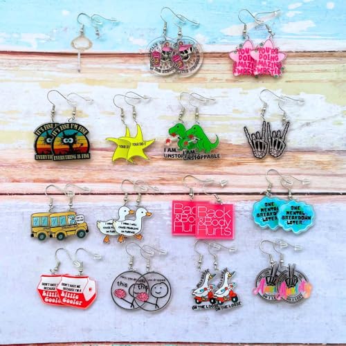 16PC Book Earrings Unique Skeleton Frog Cat Funny Sarcastic Sassy Quirky Animal Acrylic Accessories Bookclub Graduation Gift For Readers Bookish Items Gifts Set for Woman Teachers Students Bookworm4