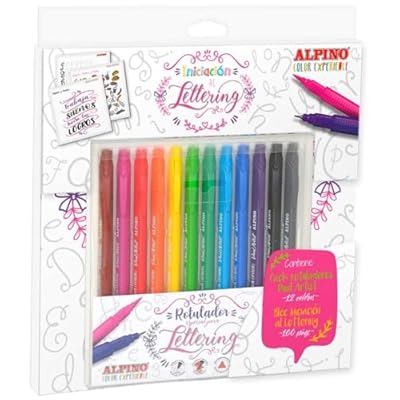 Set de dibujo alpino iniciacion al lettering 12 rotuladores punta fina y punta pincel colores surtidos