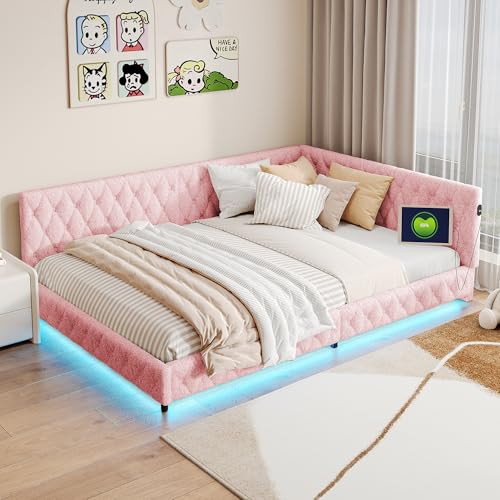 BestAlice Schlafsofa für 2-Sitzer, 140 x 200 cm, gepolstertes Doppelbett mit Lattenrost, multifunktional, Schlafsofa mit LED und USB-Aufladung, Teddy-Samt, Rosa, ohne Matratze BestAlice Schlafsofa für 2-Sitzer, 140 x 200 cm, gepolstertes Doppelbett mit Lattenrost, multifunktional, Schlafsofa mit LED und USB-Aufladung, Teddy-Samt, Rosa, ohne Matratze