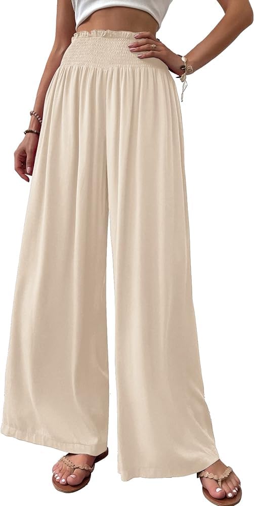 Cicy Bell Damen Hosen Gerade Locker Elastische Weite Beinhose Taille Palazzo Hose Mit Taschen