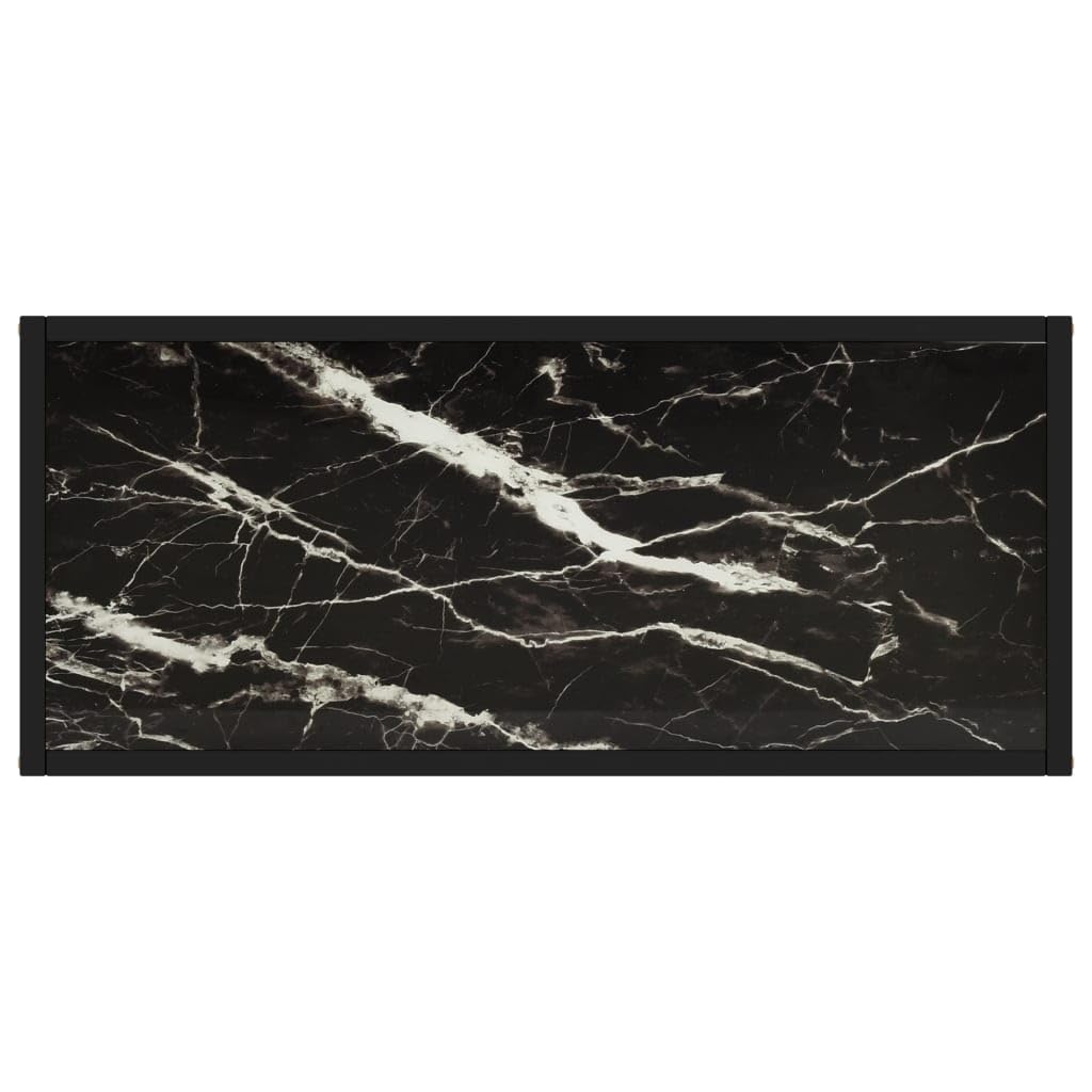 Stolik konsolowy, czarny, 80 x 35 x 75 cm, stolik pomocniczy ze szkła hartowanego o wyglądzie marmuru, wytrzymały stolik nocny do przedpokoju i salonu