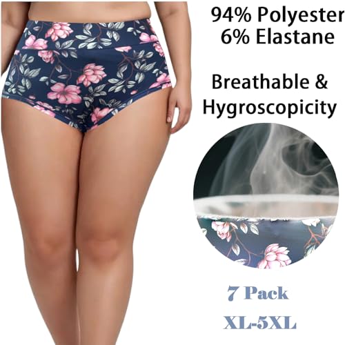 Women's Plus Size Underwear Floral Panties Briefs 7 Pack High Waist Panty Ladies Underwear for Women XL-5XL Undies3