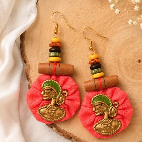 Image of Royal Queen & Empress Handcrafted Tribal Dhokra Earrings Collection for Women - Wooden, Fabric & Round Statement Ethnic Designs in Multiple Colours