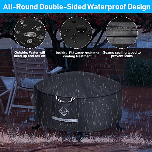Qh.home Fire Pit Cover Round 900D Strong Tear Resistant - 100% Waterproof Outdoor Fire Pit Cover With Pu Coating, Upf 50+ Firepit Covers Round Uv Resistant And Fading Resistant, (50" D X 24" H, Black) #TOP4