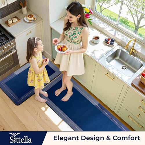 Image of SITTELLA Rubber Kitchen Mats Set of 2, Anti-Skid Kitchen Mats, Water Absorbent Rug, Carpets, Floor Mat for Home and Kitchen (120x40cm & 40x60cm) Blue, Rectangular