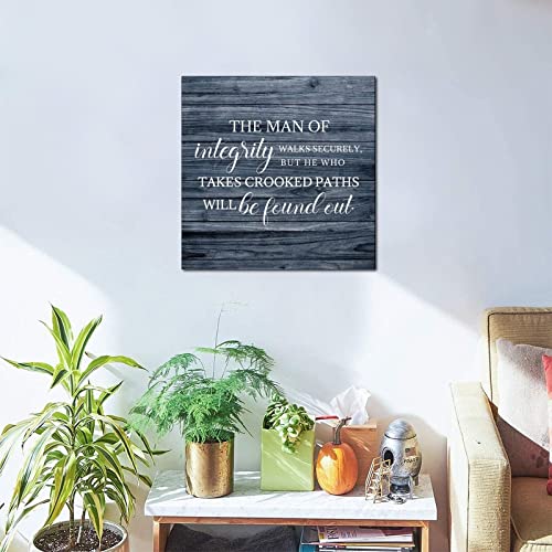 Tollyee Wooden Printed Sign With Saying The Man Of Integrity Walks Securely Wood Plaque Wall Hanging Sign Inspirational Quote Wood Sign For Home Cabin Front Door Outdoor Decoration 10X10In #TOP3