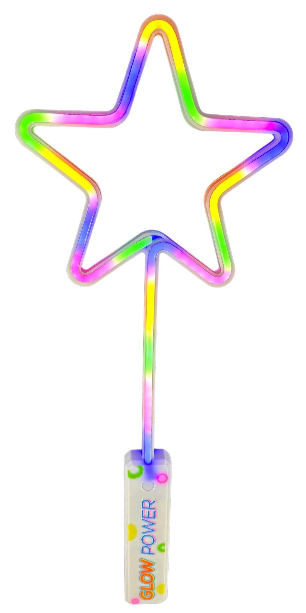 LED Neon Rainbow Star Magic Wand - Light Up Multicolour Wand for Kids, Parties and Celebrations. Flashing Wand with Multiple Light Modes