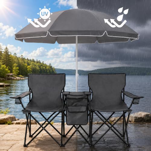 Silla de Camping Plegable Doble con Sombrilla Portátil para Picnic miniatura 4