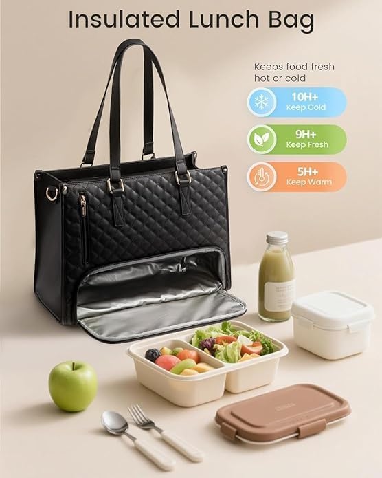 Image of 3 in 1 Women Handbag Set | Stylish Tote Bag with Insulated Lunch Compartment & Purse | Large Shoulder Bag for Office, Business, Travel, Beach | Laptop & Lunch Tote Combo,Pack of 1,Multi Color