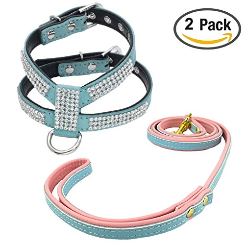 Newtensina Fashion Puppy Harness with Diamantes and Lead Cute Girl Bling Dog Harness with Soft Leash for Small Dogs