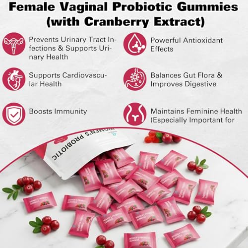 Image of REDOO Women Probiotic Gummies for Vaginal, Urinary & Digestive Health - 5 Billion CFUs 6 Strains + Cranberry Extract & Prebiotic Fiber - Sugar Free, Vegan, Non-GMO - 60 Gummies