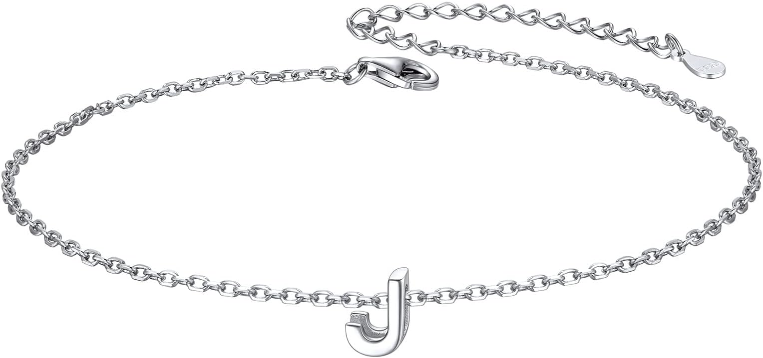 ChicSilver 925 Sterling Silver Initial Ankle Bracelets for Women, Simple Dainty Letter Initial Anklets Beach Foot Chain Alphabet Jewelry