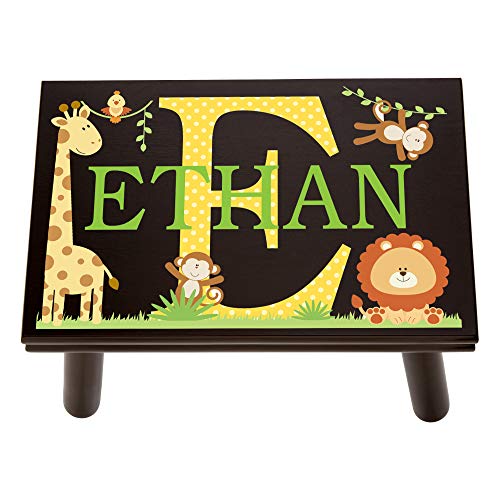 Lets Make Memories Personalized My Own Name Step Stool - Childrens Step Stool - Sturdy Wood Non-Toxic Paint Sealer - Jungle Design - Espresso - 14Wx9.25Lx8.75H - Ages 3+