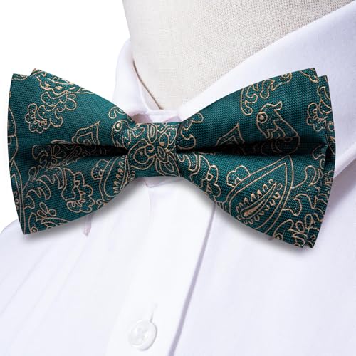 Image of Dubulle Mens Paisley Striped Bowtie Set Pre-tied Bowtie for Men and Pocket Square Set Wedding Business