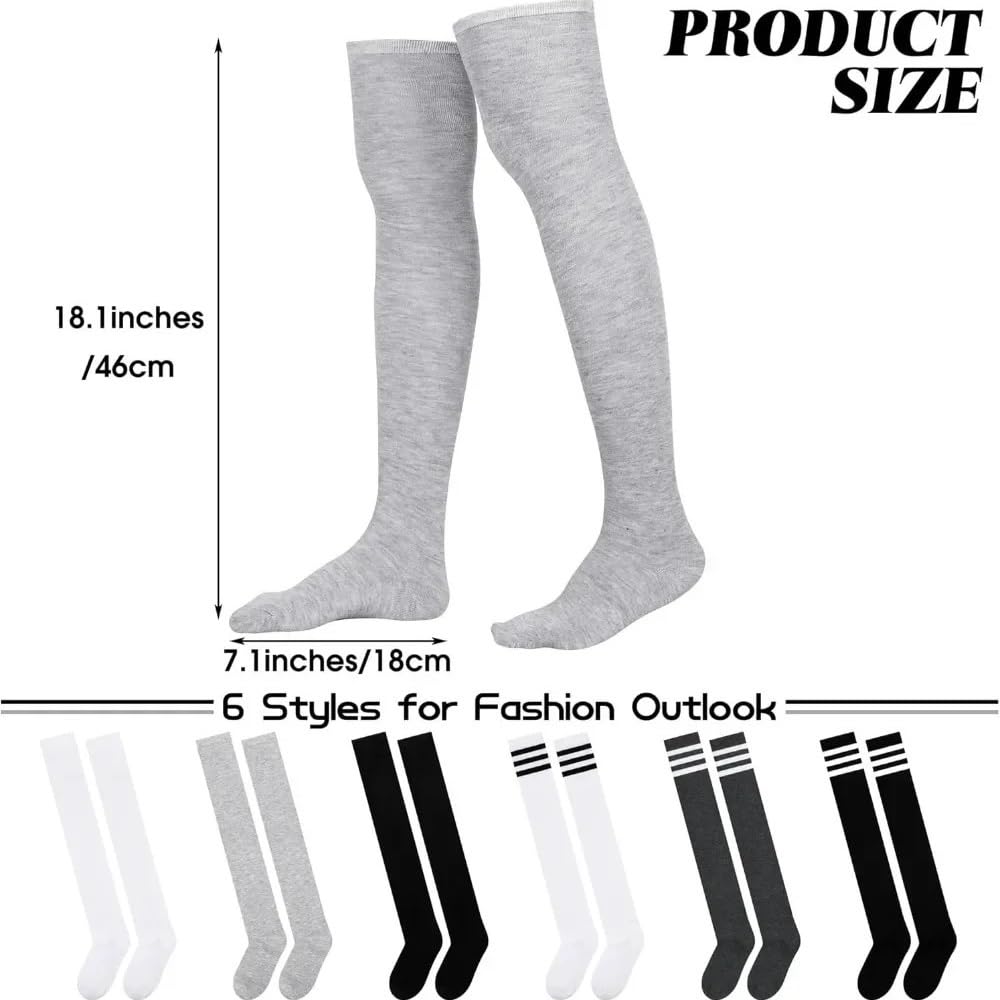 6 pares de calcetines por encima de la rodilla, cálidos, for mujer, for uso diario y cosplay.