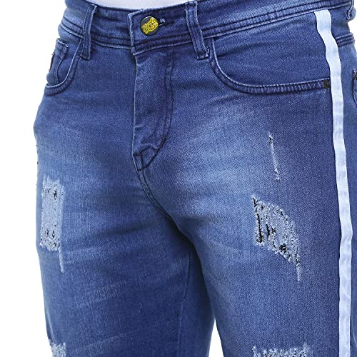 Image of CAHOOT Men's Solid Blue Distressed Denim Shorts Regular Fit for Casual Wear | Cotton Blend Fabric | Stretchable | Mid-Rise Shorts Crafted with Comfort Fit & High Performance for Everyday Wear