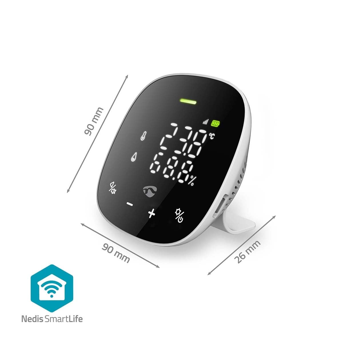 SmartLife Monitor de calidad del aire – Wi-Fi – Incluye pantalla – Dióxido de carbono (CO2) / Humedad/Temperatura – Android/IOS – Negro/Blanco