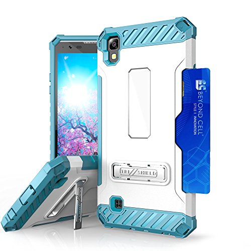 Beyond Cell Compatible with LG X Power/LG K6P/ K210 Case/Trishield Durable Shockproof High Impact Rugged Case White Blue Phone Cover with Built in Kickstand